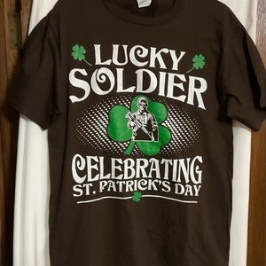 Port and Company:Lucky military soldier St.Patrick’s day brown med. tee shirt.